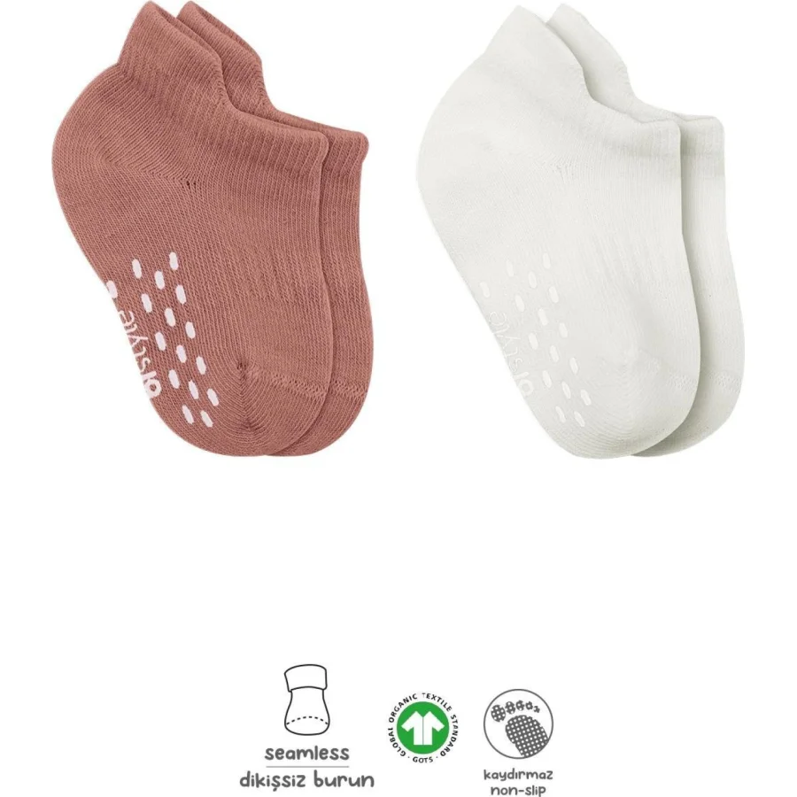 Bistyle 2'Li Sneakers Kaymaz Colours Penye Çorap 20104 Ekru Pudra