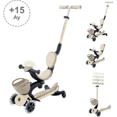Globber Go Up Baby 360 Scooter, Işıklı, Koyu Bej