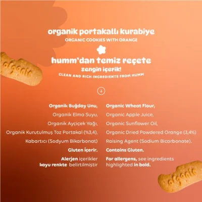 Humm Organik Vegan Portakallı Kurabiye 55 Gr