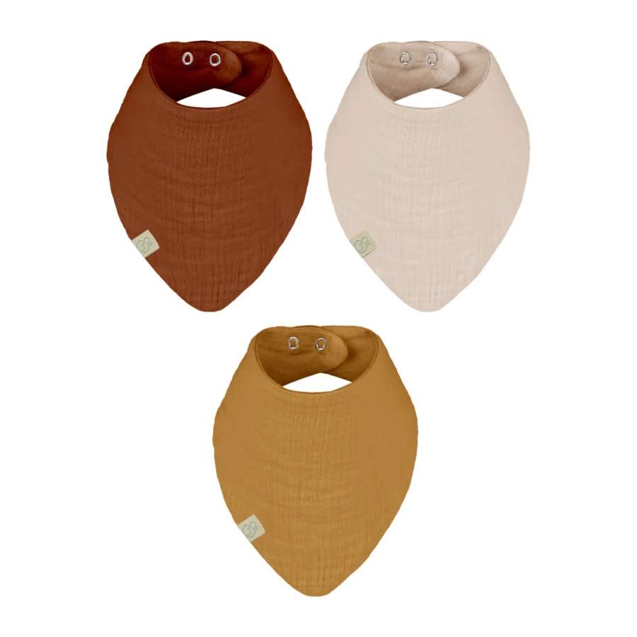 Bistyle Müslin Fular Önlük, 3'lü, Kiremit, Bej, Hardal