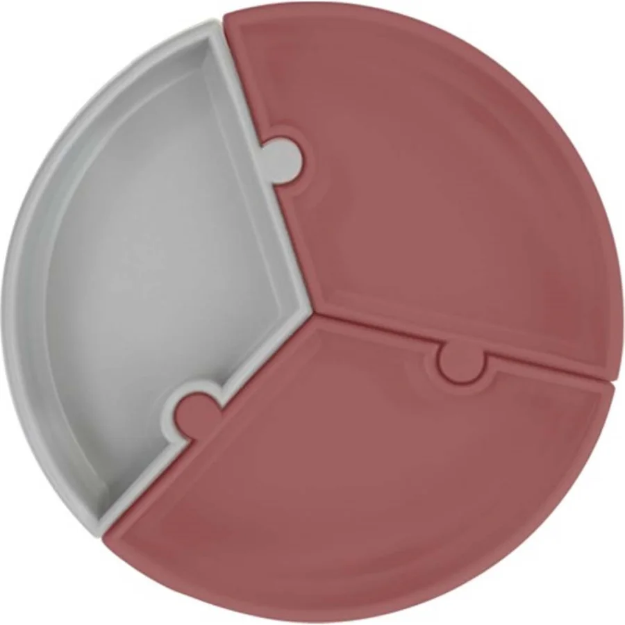 OiOi Puzzle Vakum Tabanlı Silikon Tabak Velvet Rose / Powder, Gri