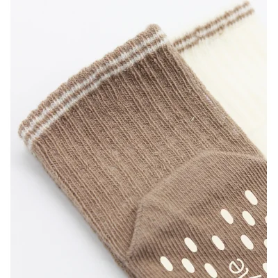 Bistyle Çemberli Basic Penye Kaymaz Soket Çorap, 2'li, Kahve