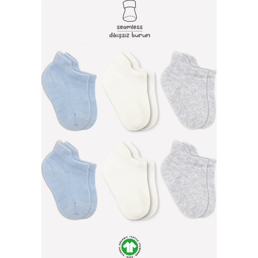 Bistyle Basic Penye Sneakers Çorap, 6'lı, Mavi, Ekru, Gri