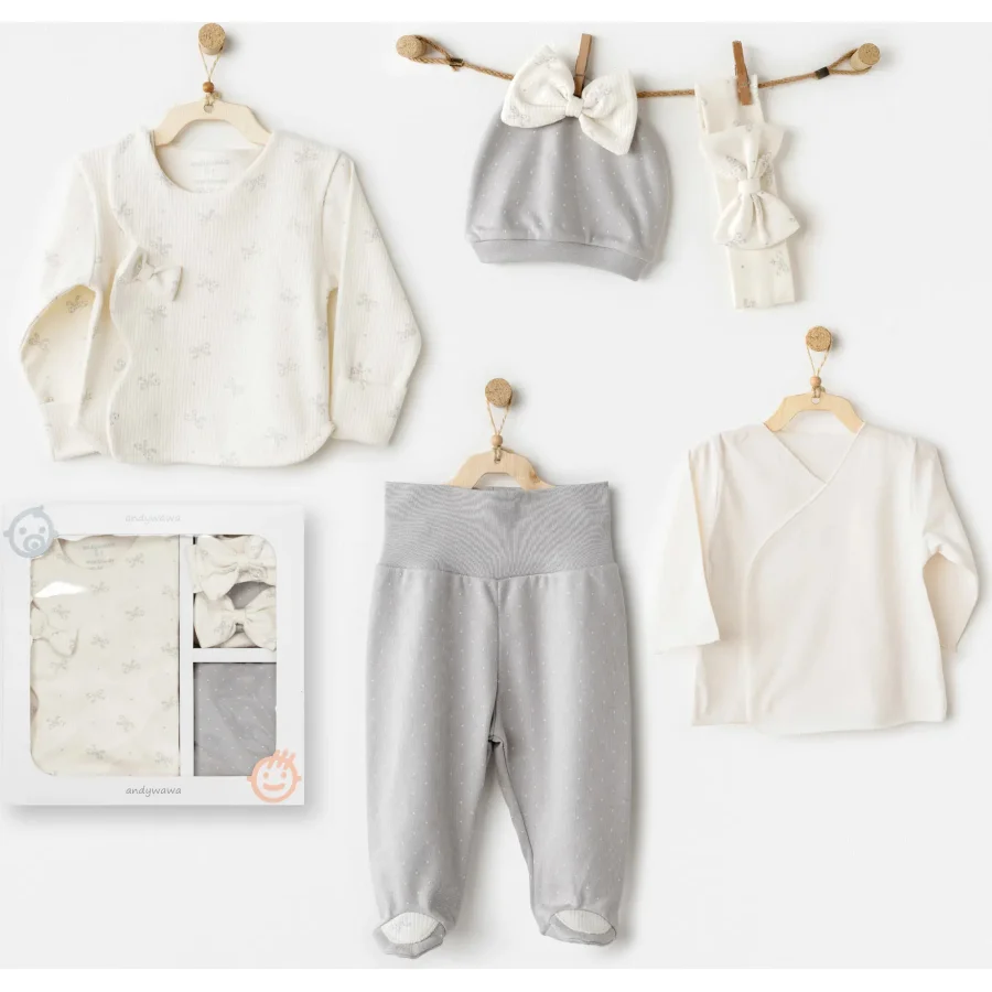 Andywawa AC26250 Baby Bow Bliss 5'li Hastane Çıkışı Ekru