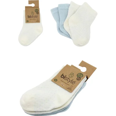 Bistyle Organik Puan Derby Penye Soket Çorap, Mavi, Ekru, 2'li
