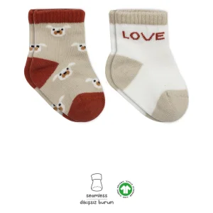 Bistyle Love Dog Penye Soket Çorap, 2'li, Bej