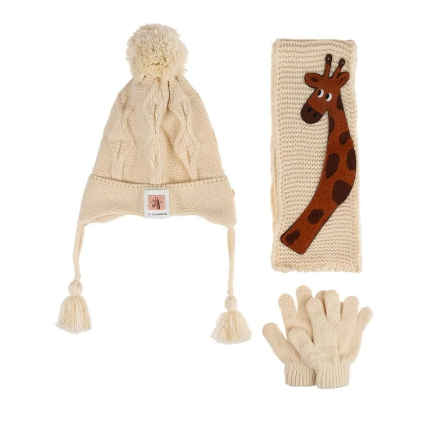 Kitti Bebe Erkek Atkı Bere Eldiven Takım, 1-4 Yaş, Beyaz