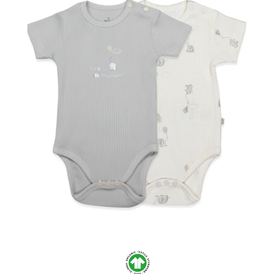 Bistyle Flying Elephant Yarım Kol Body, 2'li, Ekru, Gri