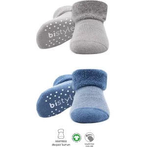 Bistyle Çemberli Kaymaz Havlu Soket Çorap, 2'li, İndigo, Gri