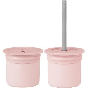 OiOi Ham+Hüp Pipetli Silikon Bardak Seti, Pinky Pink/Powder Gray