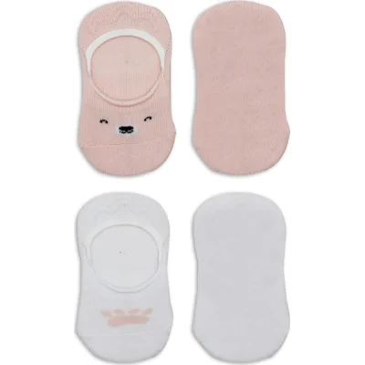 Bistyle 2'Li Babet Cute Face Penye Çorap 30103 Pembe-Beyaz