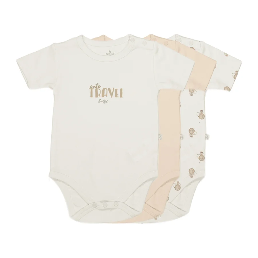 Bistyle Travel Clasic Yarım Kol Badi, 3'lü, Kutulu, Ekru