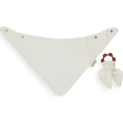 BabyJem Silikon Diş Kaşıyıcılı Müslin Önlük, Ekru