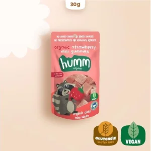 Humm Organik Vegan Mini Küpler, 30 g, Çilekli, Glutensiz