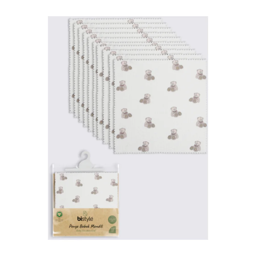 Bistyle Bear Penye Mendil, 20x20, 10'lu, Ekru