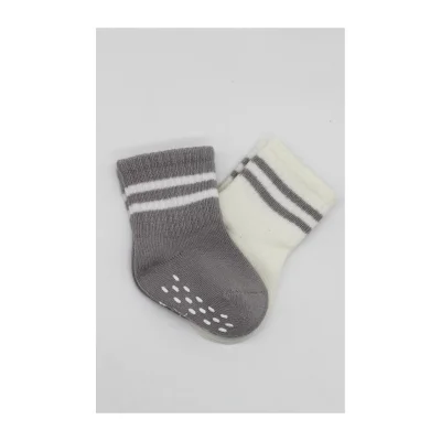 Bistyle Çemberli Kaymaz Soket Çorap, 2'li, Gri, Ekru