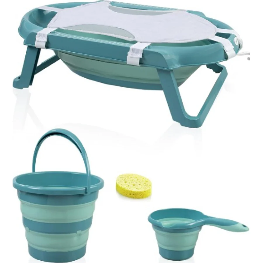 BabyJem Katlanır Banyo Küvet Seti, 5'li, Turkuaz