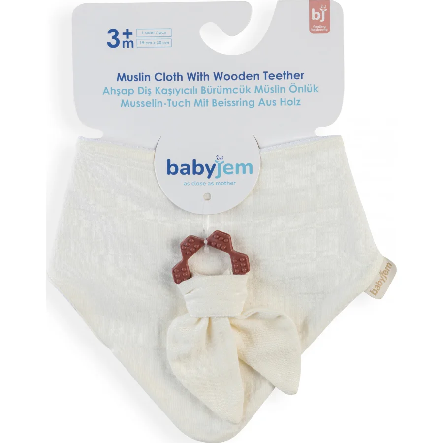 BabyJem Silikon Diş Kaşıyıcılı Müslin Önlük 736 Ekru