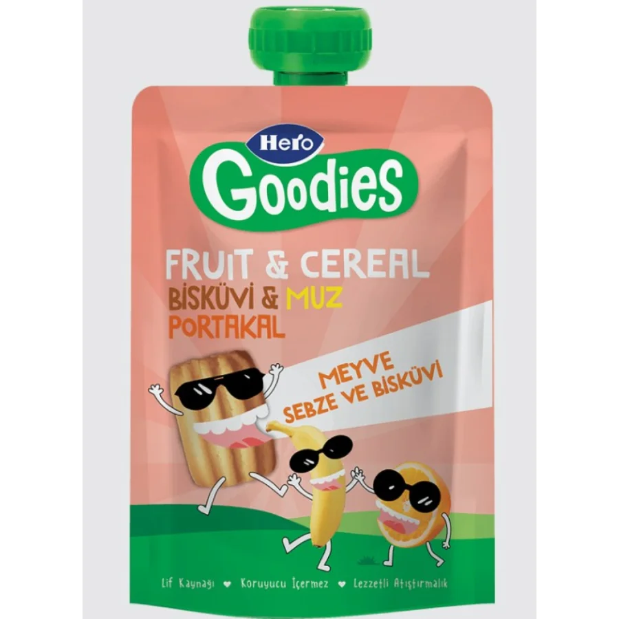 Hero Goodies Meyve Püresi, Muz Portakal Bisküvi Havuçi 100 g