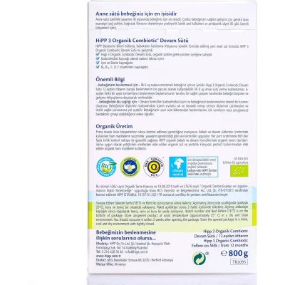 Hipp 3 Organik Combiotic Bebek Sütü, 800 g