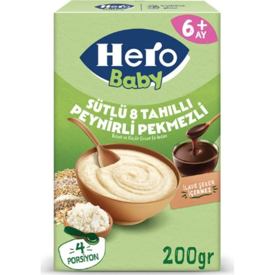 Hero Baby Sütlü 8 Tahıllı Peynirli Pekmezli Kaşık Mama 200 Gr