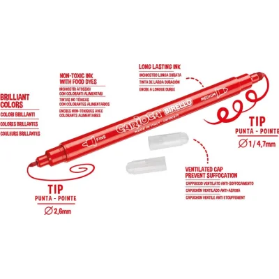 Carioca Birello Süper Yıkanabilir Çift Taraflı Keçeli Boya Kalemi, 12'li