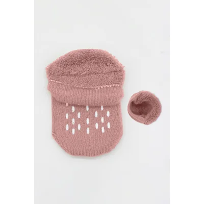 Bistyle 2'Li Altı Havlu Sneakers Kaymaz Çorap 20501 Ekru Pudra