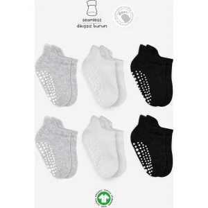 Bistyle 6'Lı Sneakers Kaymaz Penye Çorap 20102 Gri Beyaz Siyah