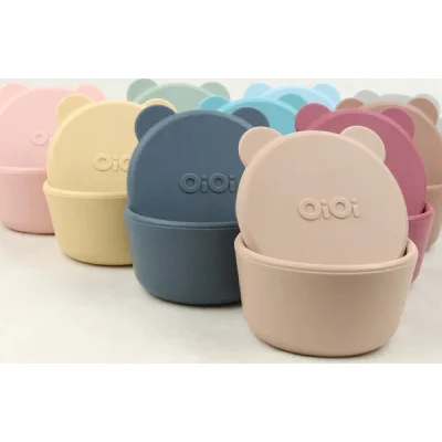 OiOi Silikon Kapaklı Mini Kase & Mini Bites, Aqua Green/Powder Gray, 2'li