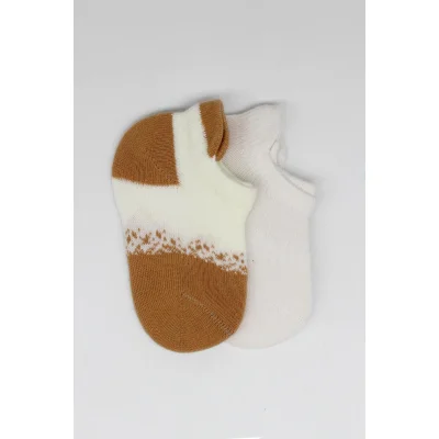 Bistyle 2'Li Penye Sneakers Çorap 20105 Ekru Hardal