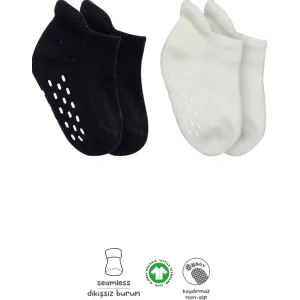 Bistyle Altı Havlu Sneakers Kaymaz Çorap, 2'li, Siyah, Ekru