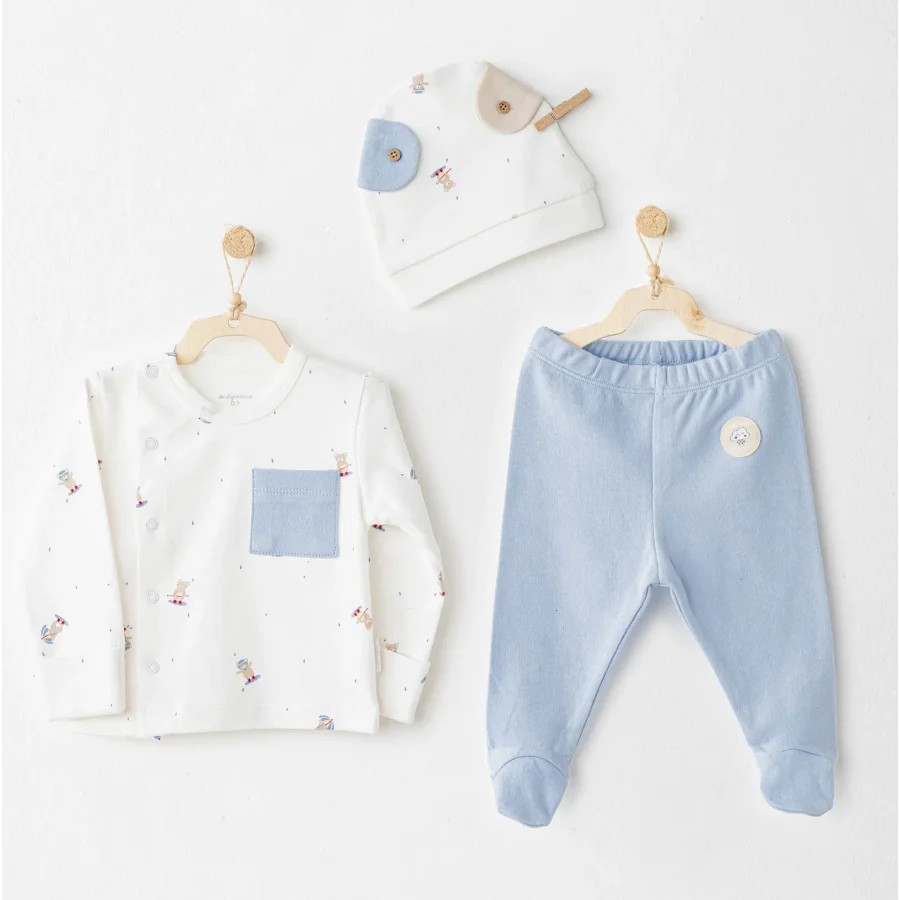 Andywawa Hat Set Rainbow Zıbın Takım, 3'lü, Mavi