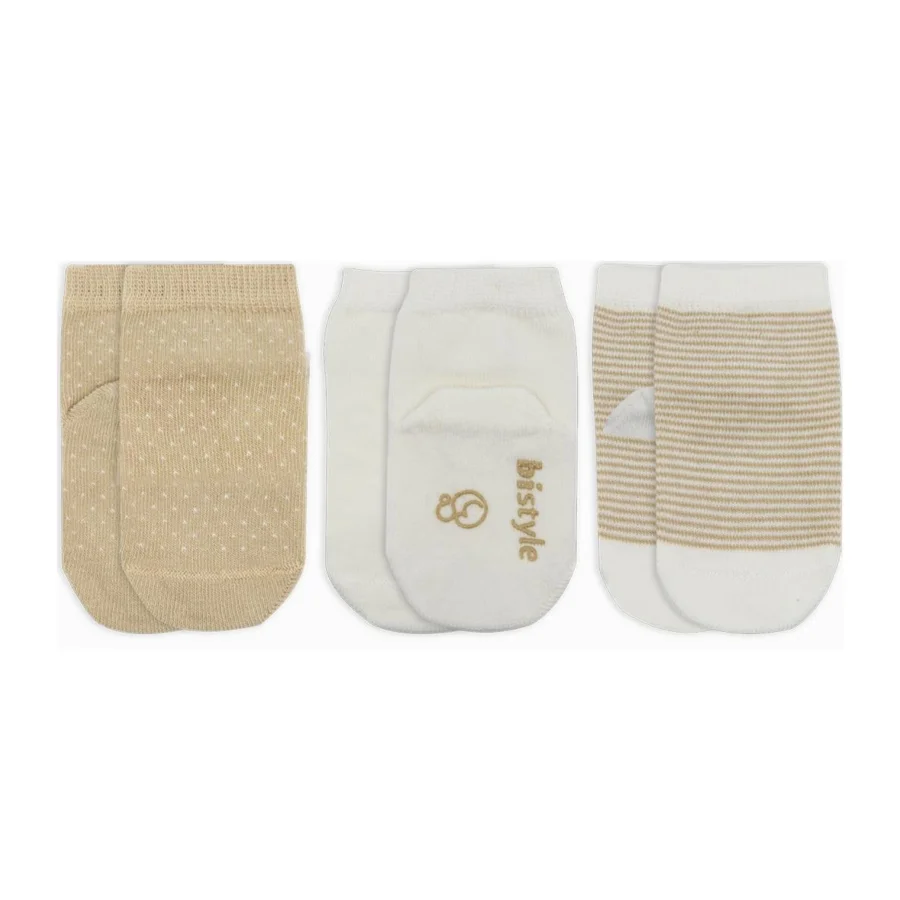 Bistyle Puanlı Kaymaz Penye Soket Çorap, 3'lü, Bej