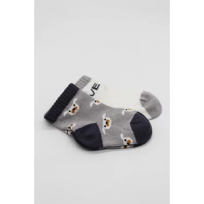 Bistyle 2'Li Love Dog Penye Soket Çorap 10118 Gri