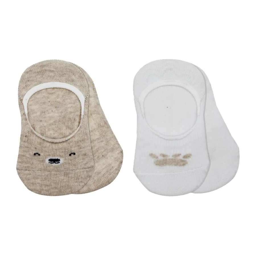 Bistyle Babet Cute Face Penye Çorap, 2'li, Bej, Beyaz