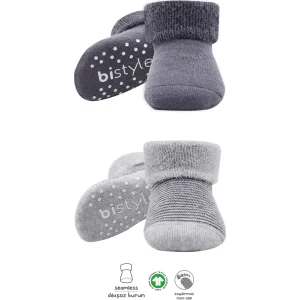 Bistyle 2'Li Çemberli Kaymaz Havlu Soket Çorap 10503 Gri-Antrasit