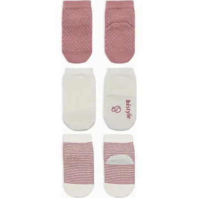 Bistyle Puanlı Kaymaz Penye Soket Çorap, 3'lü, Pudra