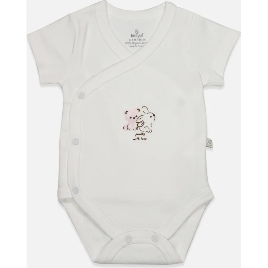 Bistyle Kruvaze Body Yarım Kol Love You Family Pudra