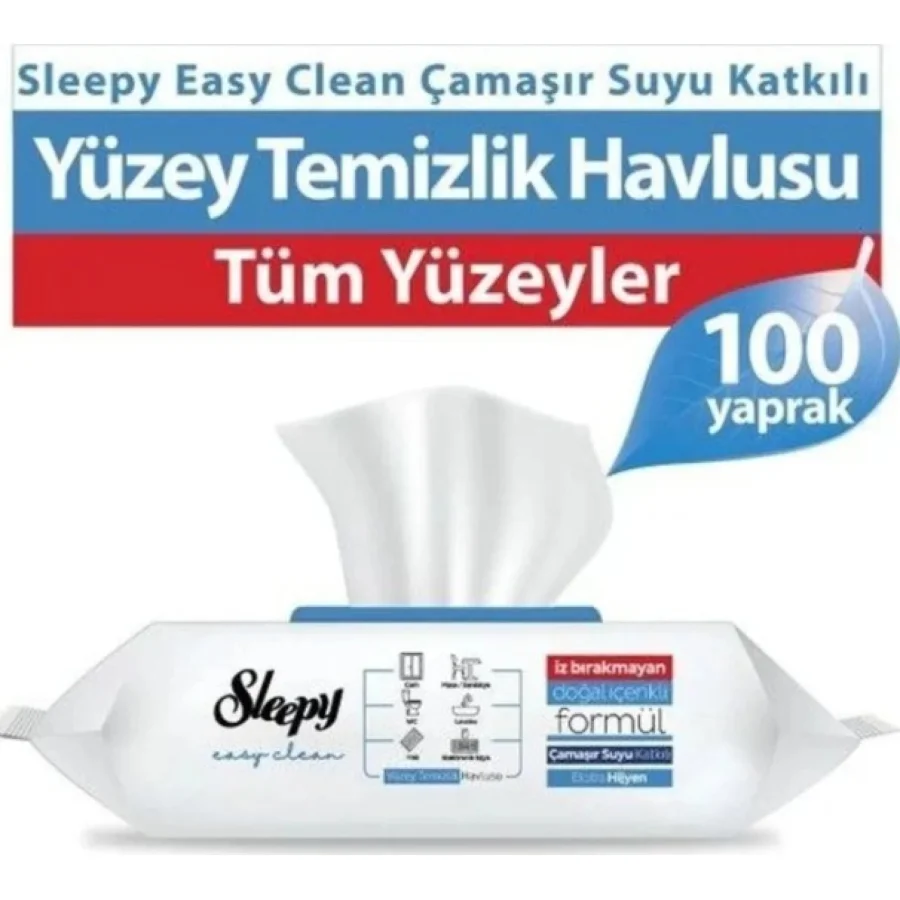 Sleepy Çamaşır Suyu Katkılı Yüzey Temizleme Havlusu, 100 Adet