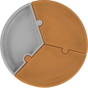 OiOi Puzzle Vakum Tabanlı Silikon Tabak Woody Brown / Powder Grey