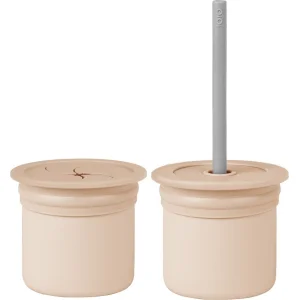 OiOi Ham+Hüp Pipetli Silikon Bardak Seti, Bubble Beige/Powder Gray