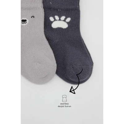 Bistyle Bear Penye Soket Çorap, 2'li, Gri