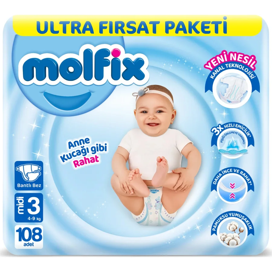 Molfix Bebek Bezi, 3 Beden, 108 Adet