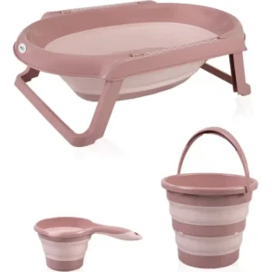 BabyJem Katlanır Banyo Küvet Seti, 3'lü, Somon