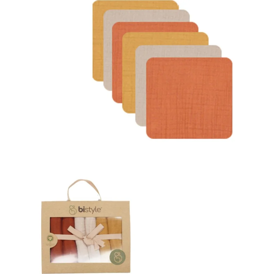 Bistyle 6'lı Müslin Mendil 20x20 cm 90106 Kiremit Bej Hardal