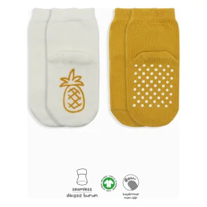 Bistyle Meyve Figürlü Kaymaz Soket Çorap, 2'li, Ekru, Hardal