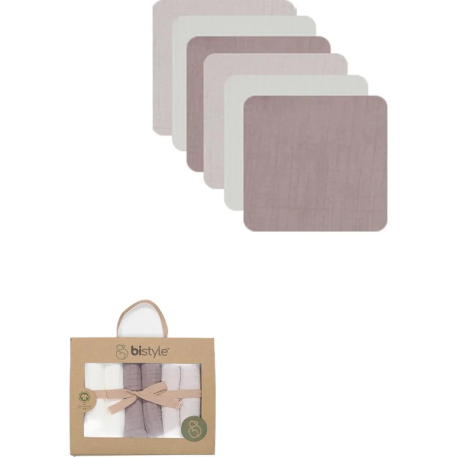 Bistyle Müslin Mendil, 20x20 cm, 6'lı, Taş, Ekru, Antrasit