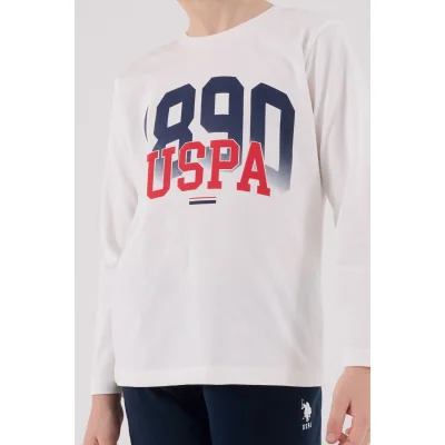 U.S. Polo Assn Uzun Kol Pijama Takım, Beyaz