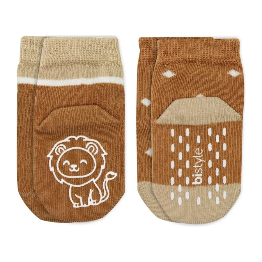 Bistyle Hayvan Figürlü Kaymaz Erkek Soket Çorap, 2'li, Hardal