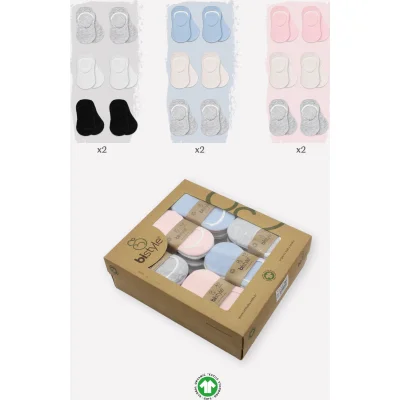 Bistyle Silikonlu Babet Penye Çorap, 6'lı, Pembe, Ekru, Gri